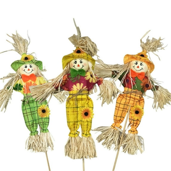 2025 Fall Halloween Scarecrow Outdoor Decor, 3 Pack 15.75" Harvest Scarecrows for Porch, Garden, Home, Yard, Thanksgiving Decor (Random Colors)