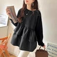 thumbnail image 1 of 2025 Fall New Collection Asymmetrical Hem Sweatshirt with Patchwork, Loose Fit Long Sleeve Pullover T-Shirt, 1 of 8