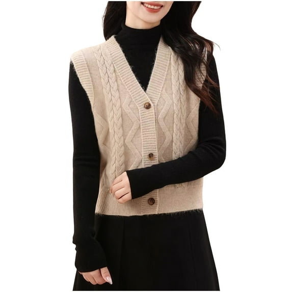 2025 Fall Winter Women Sweater Vest Casual Sleeveless Cardigan V-Neck Button Down Vest Outerwear with Pockets