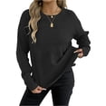 thumbnail image 1 of 2025 Fall Women's T-Shirt Casual Vintage Solid Color Knit Pullover Round Neck Loose Long Sleeve Mid-Length Shirts Top, 1 of 5