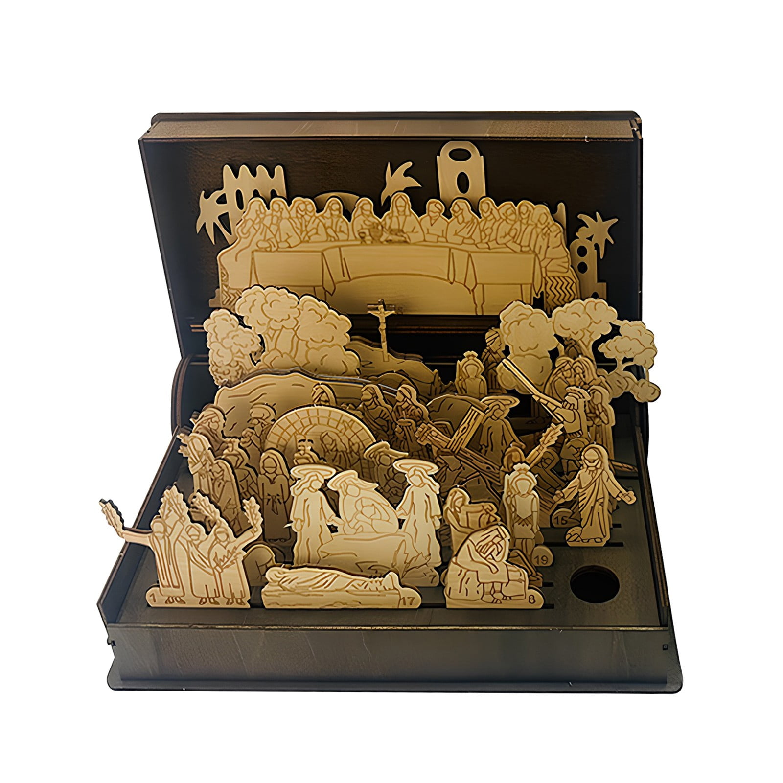 2025 Family Easter Holy Week Gifts, Easter Resurrection Scene Decor, DIY Easter Book Kit, Wooden Holy Week Book Playset, Handmade Vintage Easter Decor, Easter Decorations for HomeDark Walnut Color