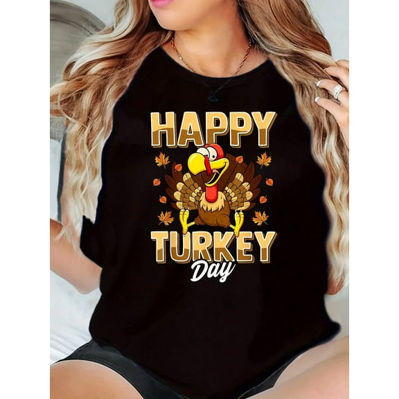 2025 Family Thanksgiving Pumpkin And Turkey Theme, Versatile, Slightly Stretchy, Regular-Fit T-Shirt, Suitable For All Seasons 220g