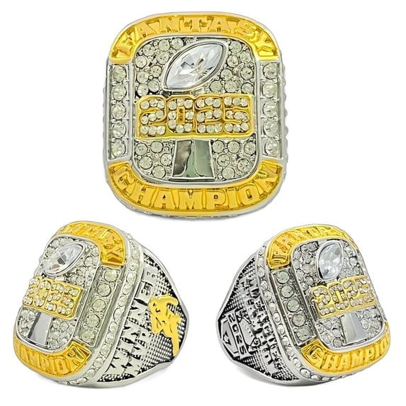 2025 Fantasy Football League Championship Trophy Rings Prize with Display Case