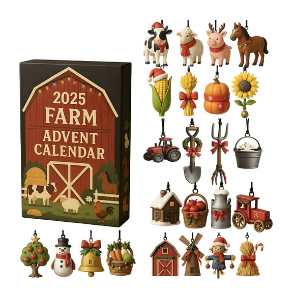 2025 Farm Animal Advent Calendar, Christmas Countdown Calendar, Christmas Advent Calendar 2025, 24-Day, Reusable Ornaments, Tractor Figures, Keepsake, Holiday Surprises