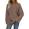 thumbnail image 1 of 2025 Fashion Clothes Striped Knit Sweaters for Women Oversized Crew Neck Pullover Tops Solid Long Sleeve Sweater Casual Cropped Sweatshirts Fall Trendy Outfits, 1 of 8