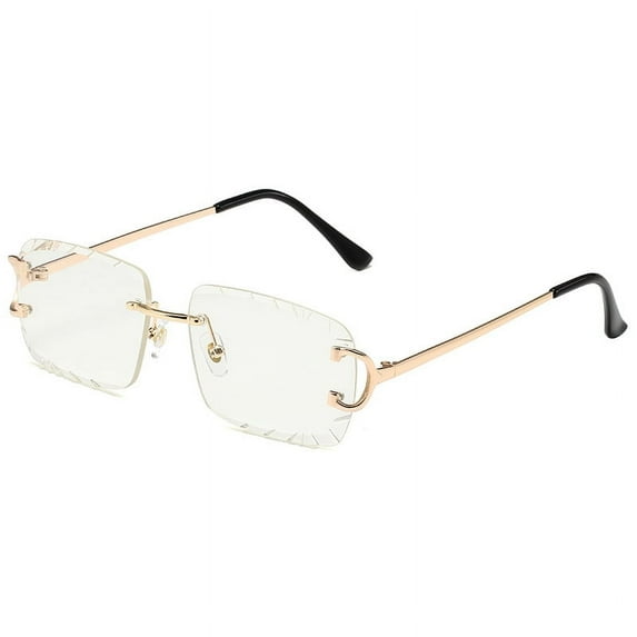 2025 Fashion Rimless Eyeglasses Square Reversed Sunglasses Metal Sunglasses for Men and Women (c7 Gold Clear)