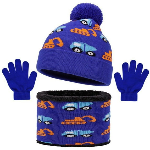 2025 Fashion Winter Scarf - Winter Accessories Set for Kids Cozy Knitted Scarf Hat and Mittens Bundle for Winter Outings and Casual Home Wear,Color:Blue