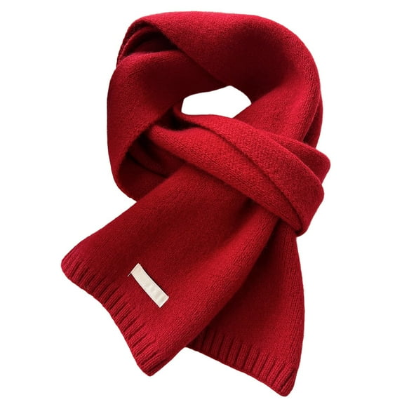 2025 Fashion Winter Scarf - Winter Wool Knitted Scarf Women Men Solid Color Ribbed Knit Long Neck Scarf Pashmina Soft Warm Collar Scarf 64.96'',Color:Red