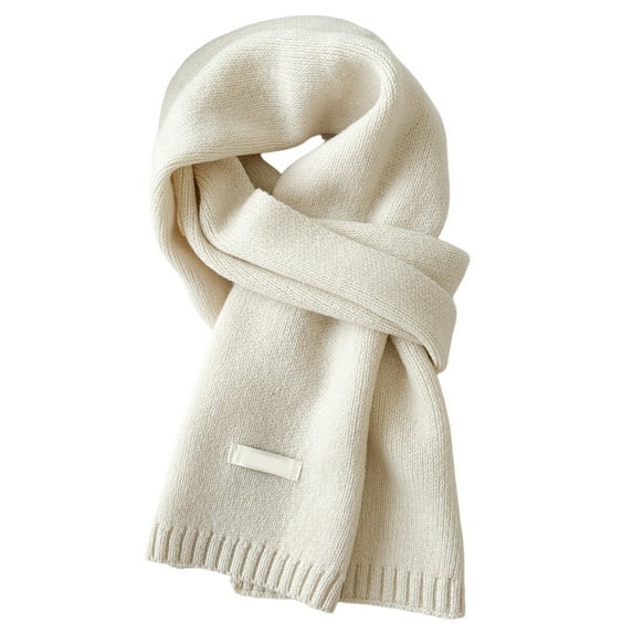 2025 Fashion Winter Scarf - Winter Wool Knitted Scarf Women Men Solid Color Ribbed Knit Long Neck Scarf Pashmina Soft Warm Collar Scarf 64.96'',Color:White1