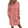 thumbnail image 1 of 2025 Fashion Women's Long Button Down Shirt Dress Loose V-neck Cotton Linen Solid Color Dress Summer Vacation Beach Sundress, 1 of 2