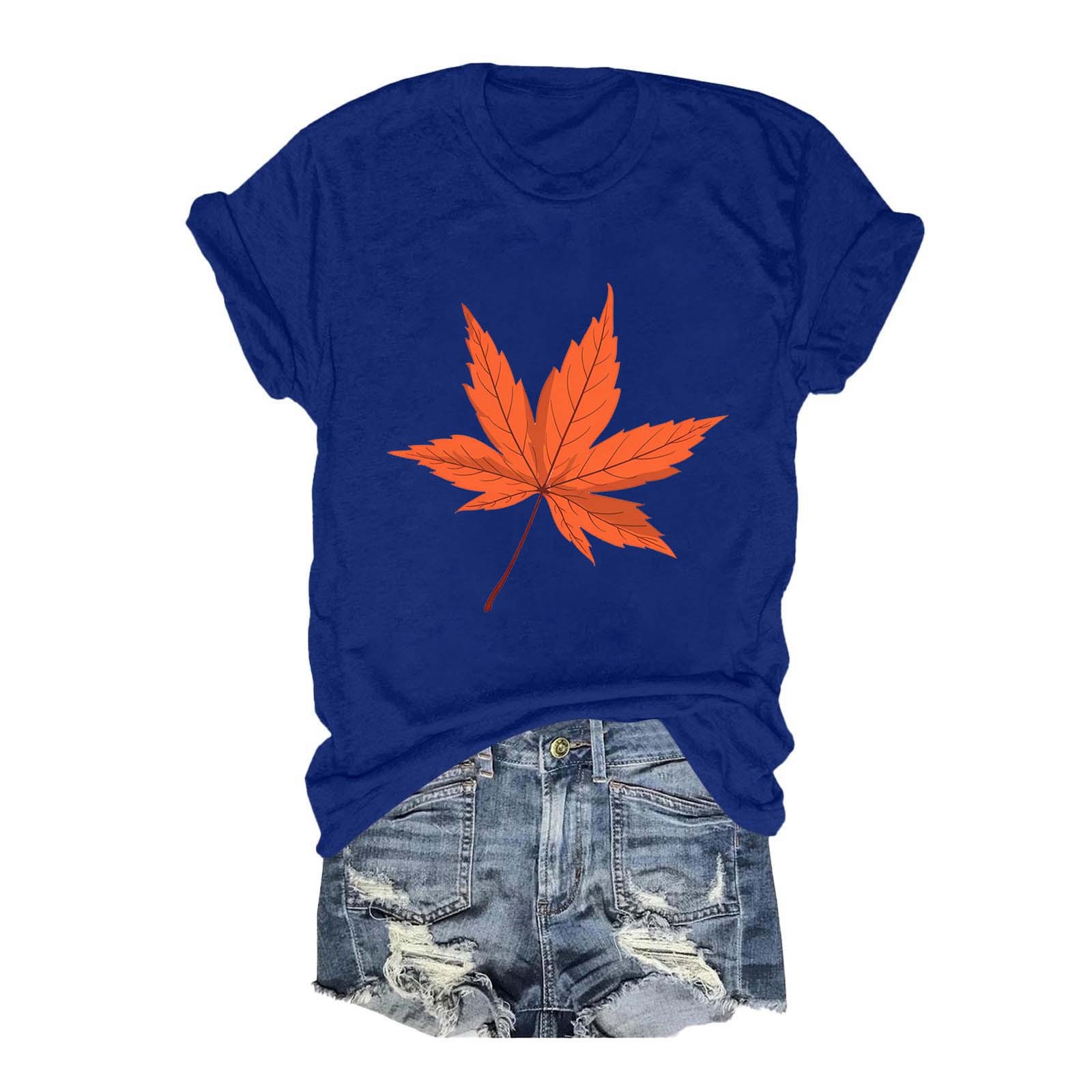 2025 Fashionable Thanksgiving Women's T-Shirt Upward Red Maple Leaf ...