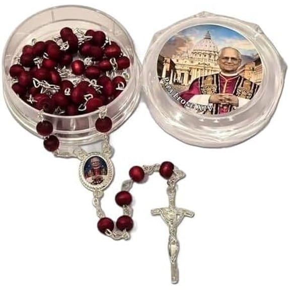 2025 First American Pope, Handmade Wooden Catholic Rosary, Pope Leo XIV Red Rose Petals Scented Wooden Rosary y