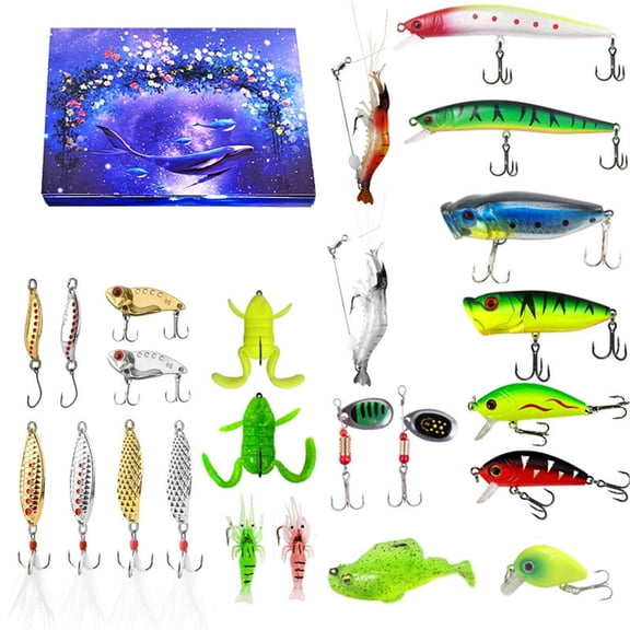 2025 Fishing Lure Advent Calendar, 24 Days Fishing Tackle Set for Men Boys, Christmas Countdown Gift for Fishermen, Dad, Grandpa, Boyfriend, Saltwater Freshwater