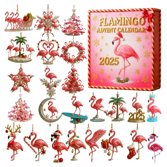 2025 Flamingo Advent Calendar – 24 Unique Flamingo Christmas Ornaments, Tropical Holiday Decorations, Perfect for Flamingo Lovers, Collectors