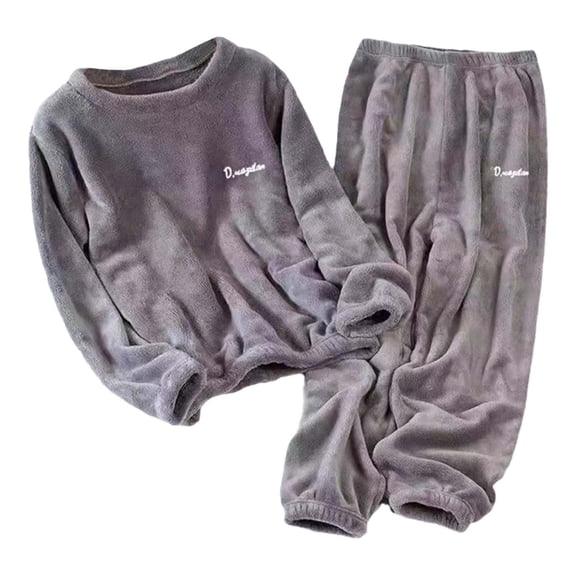 2025 Fleece Pajamas Set for Couples Long Sleeve Lounging Warm Sleepwear High Elastic Crewneck Loungewear Sherpa Night,Color:Grey,Size:5XL