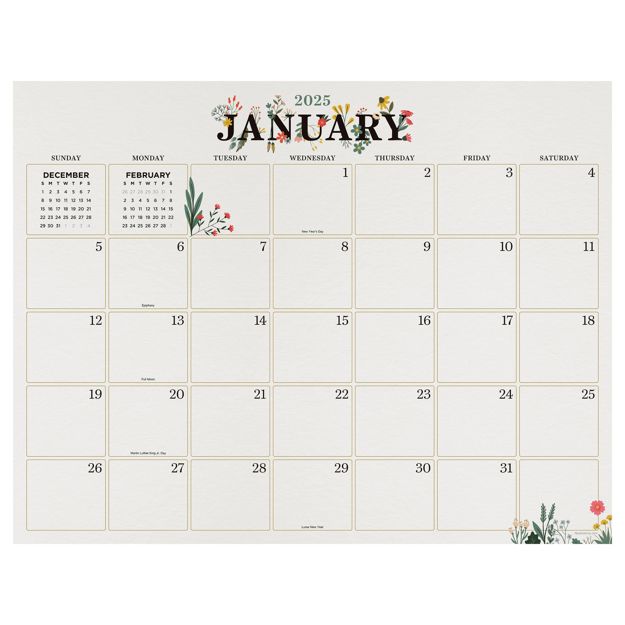 2025 Floral Large Desk Pad Monthly Blotter Calendar
