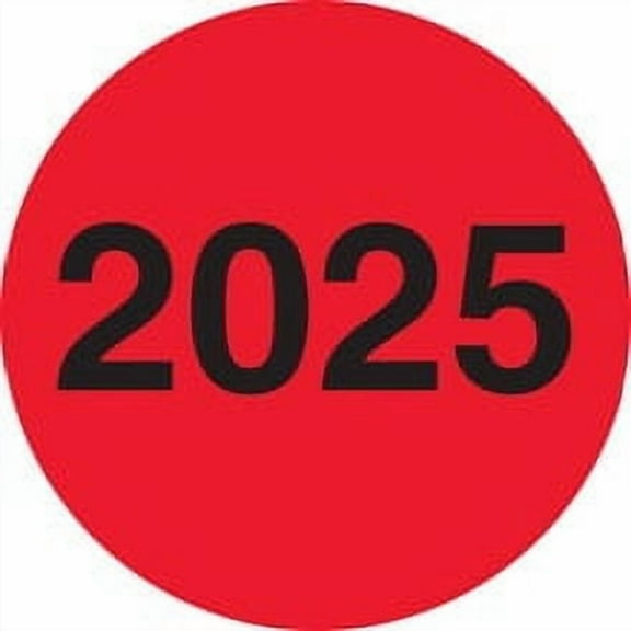 "2025" (Fluorescent Red) Year Labels - 3" Circle, 500 Labels/Roll