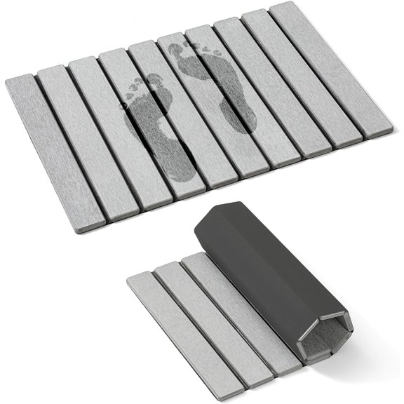 2025 Foldable Stone Bath Mat, Super Absorbent Diatomaceous Earth Bath Mat with Non-Slip Rubber Backing, 23.4x15.4 Quick Dry Bath Stone Mat, Luxury Stone Bath Mat for Bathroom Floor, Grey