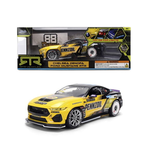 Jada Toys AutoZone 2023 Ford Mustang RTR Chelsea Denofa Die Cast Car 1 24 Scale Championship Livery Collectible Model