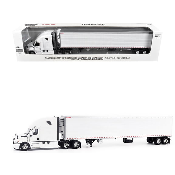 2025 Freightliner Cascadia Gen-5 Truck Tractor with Sleeper and Great Dane Champion 53ft Refrigerated Trailer Winter White "Transport Series" 1/64 Diecast Model by Masters