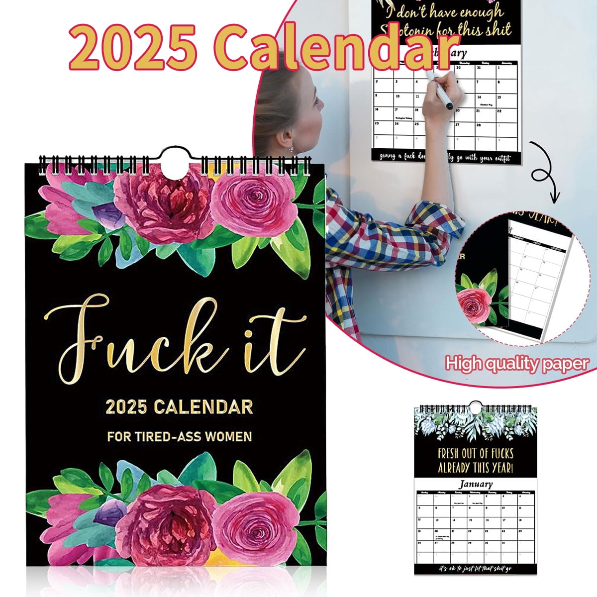2025 Fuck It Calendar Wall Calendar for TiredAss Women,12 Months