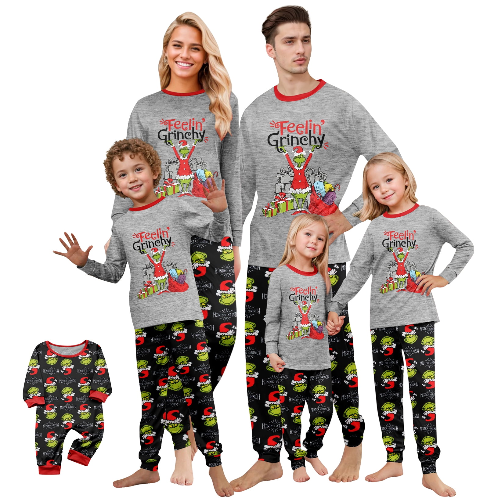 2025 Fun Holiday Pjs Sleepwear Loungewear, Gray Grincch Family Matching ...