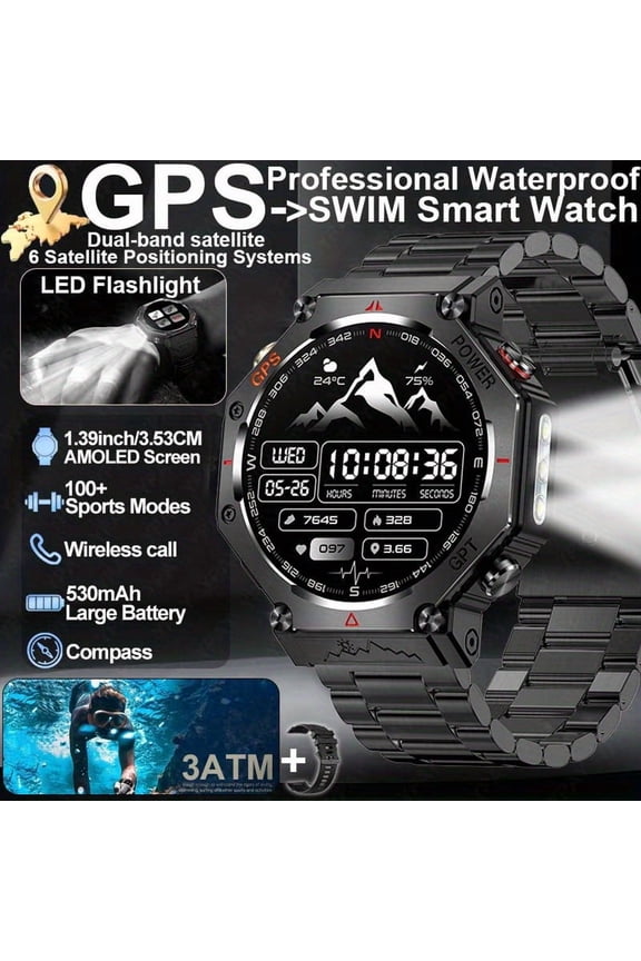 2025 GPS Sports Smartwatch: 1.39" HD Touch, All-Zinc Alloy, Built-In GPS, SOS Calling, 3ATM Waterproof for Swimming