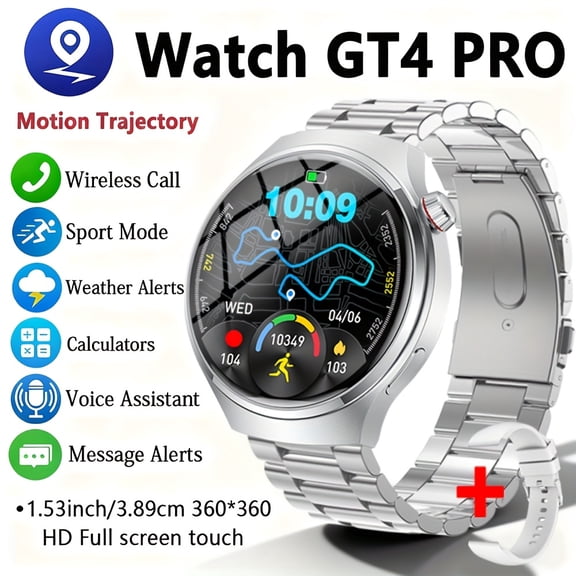 2025 GT4PRO Men's Outdoor Smartwatch: 1.53-inch HD Display (3.88cm), Wireless Calling, 100+ Sports Modes, Fitness/Pedometer/Distance Tracking, AI Voice, Message Notifications