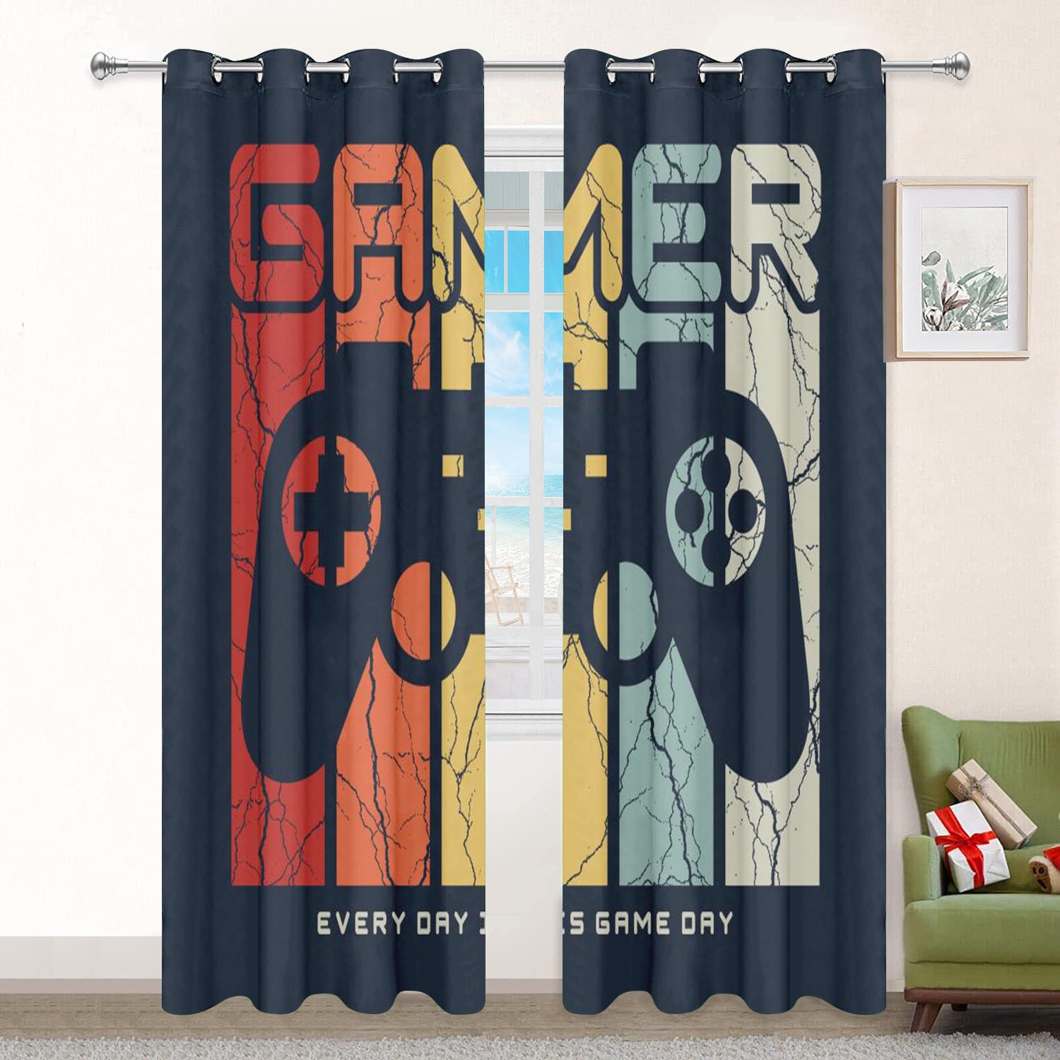 2025 Gamer Curtains for Boys Bedroom Gaming Room Decor Window Curtains ...