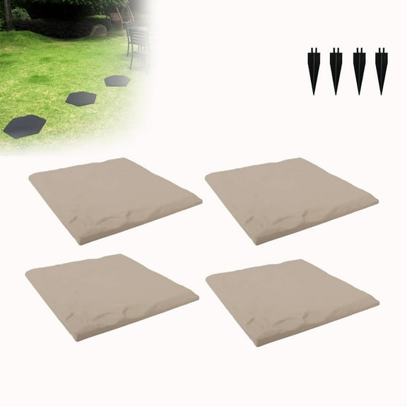 2025 Garden Stepping Stones with Ground Stakes, 4-Pack Non-Slip Plastic Square Walkway Stones, Easy Installation for Outdoor Paths, Yards, and Landscaping Decor