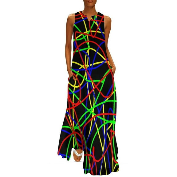 2025 Geometric 80S Dress Summer Vibrant Retro Style Graffiti Street Wear Casual Long Dresses Lady Graphic Trendy Maxi Dress Big Size