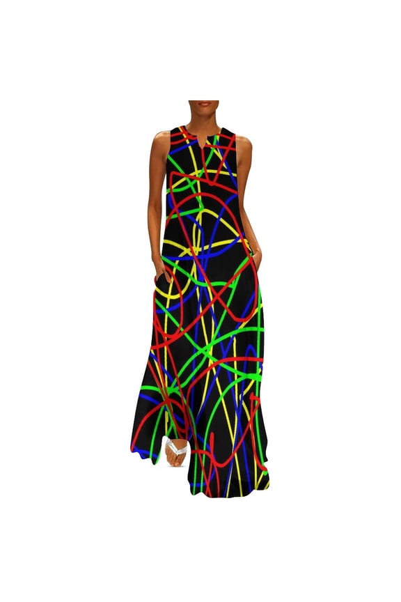 2025 Geometric 80S Dress Summer Vibrant Retro Style Graffiti Street Wear Casual Long Dresses Lady Graphic Trendy Maxi Dress Big Size