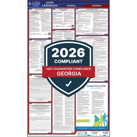 2025 Georgia State and Federal Labor Law Poster (Spanish, GA State) - OSHA Compliant All-in-One Laminated Poster