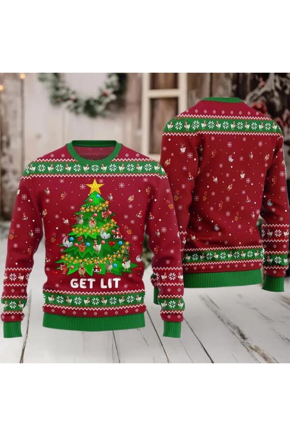 2025 Get Lit Chicken Ornament On Christmas Tree Christmas Sweater