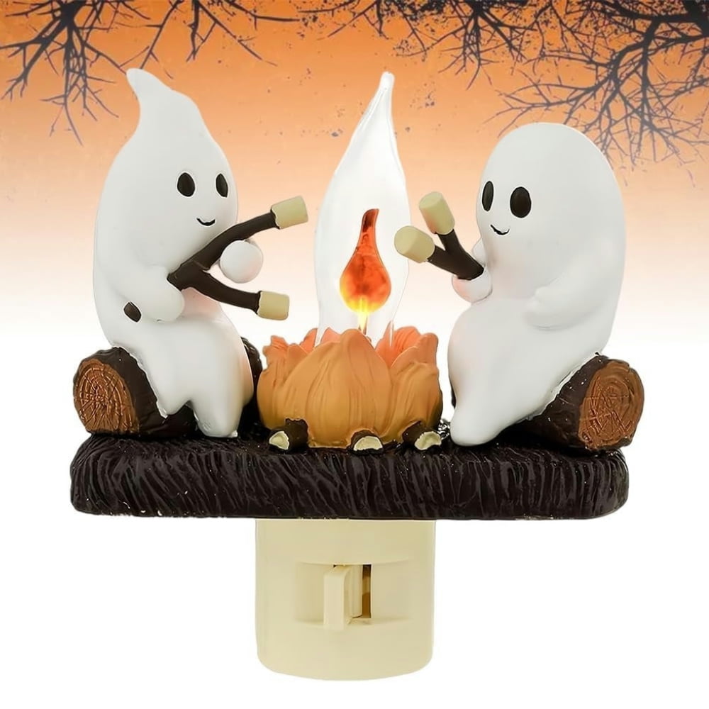 Ghost Campfire Night Light – Halloween & Christmas Decor, Flickering LED Plug-In Nightlight