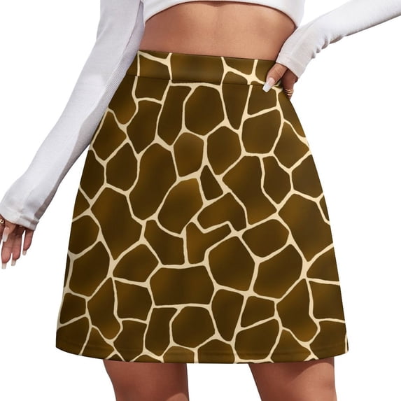 2025 Giraffe Print Skirt Green and Gold Aesthetic Casual Skirts Female Cute Mini Skirt Printed Clothing Birthday Present