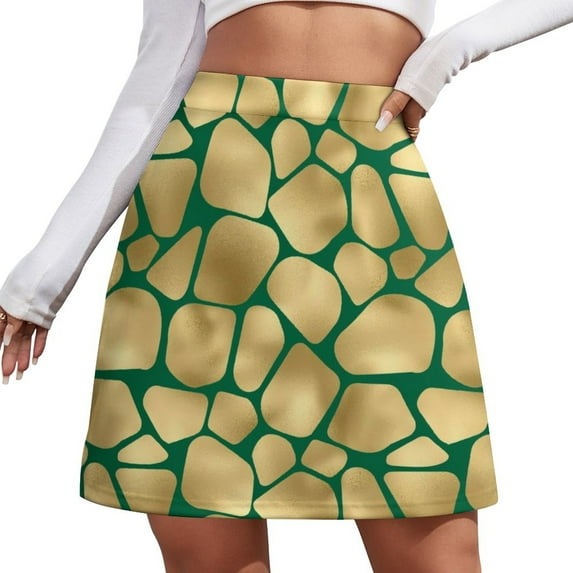 2025 Giraffe Print Skirt Green and Gold Aesthetic Casual Skirts Female Cute Mini Skirt Printed Clothing Birthday Present