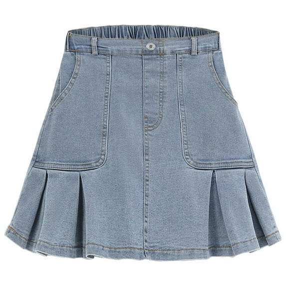 2025 Girl's Denim Skirts Elastic Waist Pleated Toddler Girls Jean Skirt