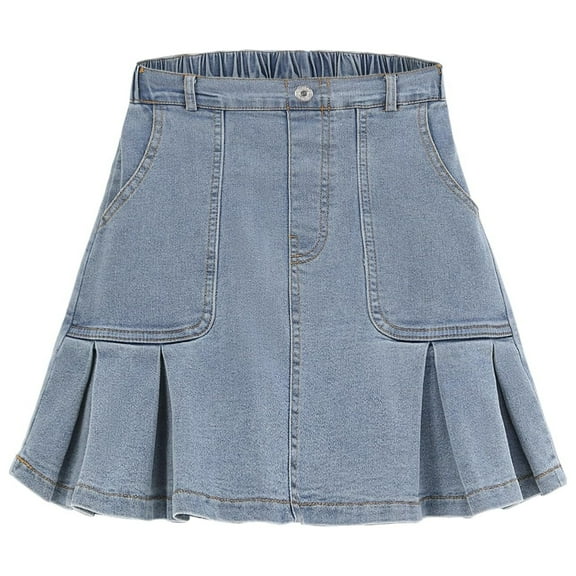 2025 Girl's Denim Skirts Elastic Waist Pleated Toddler Girls Jean Skirt