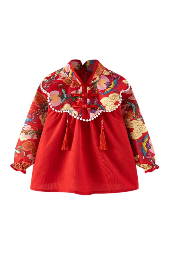 2025 Girls Essentials Dresses Chinese Year Smock Reversible Water Proof Smocks Feeding Bib Eating Smock Ball Gown Dress Size 12-24 Months