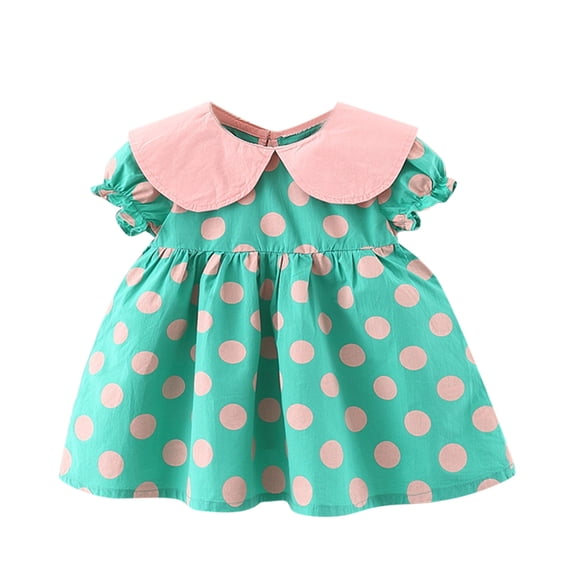 2025 Girls Essentials Dresses Short Puff Sleeve Pan Collar Ruched Casual Princess Dress Size 18-24 Months