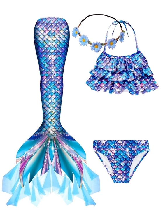 2026 Girls New Mermaid Tail Swimsuit Kids Swimwear Mermaid Costume Play Tail Sets