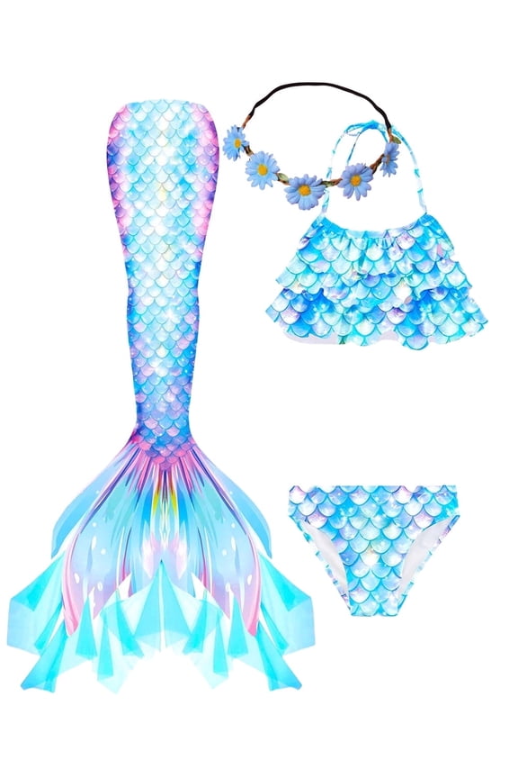 2026 Girls New Mermaid Tail Swimsuit Kids Swimwear Mermaid Costume Play Tail Sets