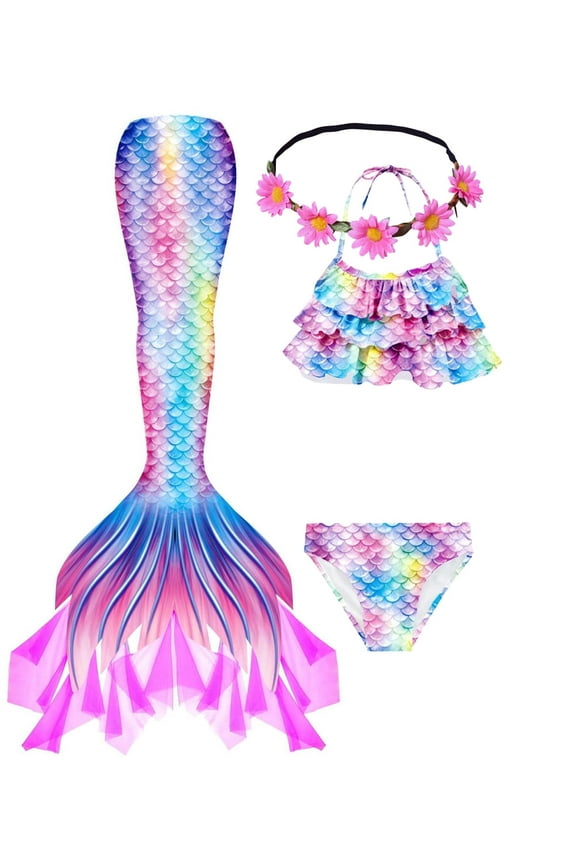 2025 Girls New Mermaid Tail Swimsuit Kids Ariels Swimwear Mermaid Costume Play Tail Sets