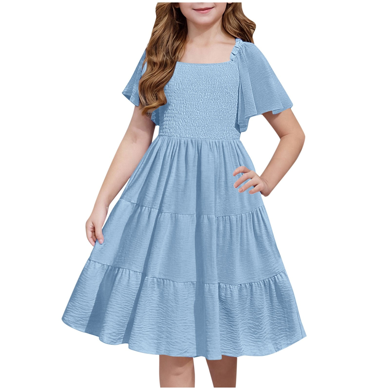 Women's Summer Midi Dress - High Waist Flowy Square Neck Party & Beach Dress - View #2