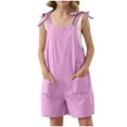 thumbnail image 1 of 2025 Girls Summer Short Sleeve Romper in Clearance Girls Casual Romper Sleeveless Adjustable Tie Strap Short Jumpsuits Summer Clothes with Pocket New Purple 13 Years, 1 of 7