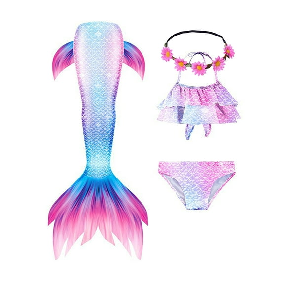 2025 Girls Swimming Mermaid Tail 4 Pcs Sets Kids Mermaid Swimwear