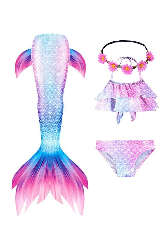 2025 Girls Swimming Mermaid Tail 4 Pcs Sets Kids Mermaid Swimwear