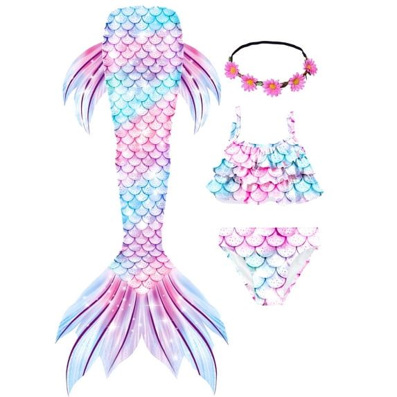 2025 Girls Swimming Mermaid Tail 4 Pcs Sets Kids Mermaid Swimwear