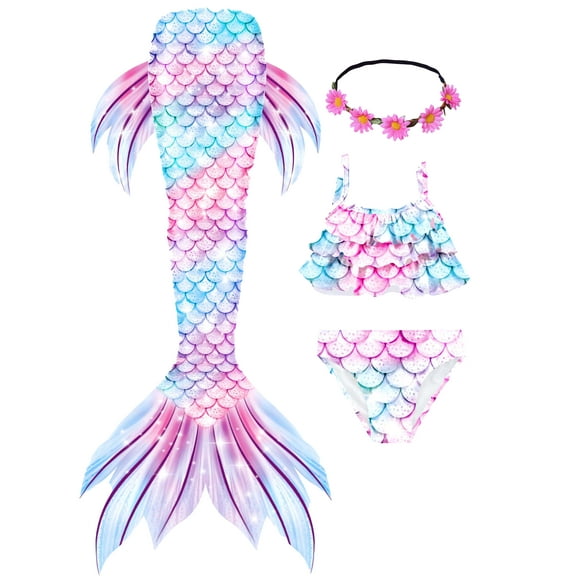 2025 Girls Swimming Mermaid Tail 4 Pcs Sets Kids Mermaid Swimwear